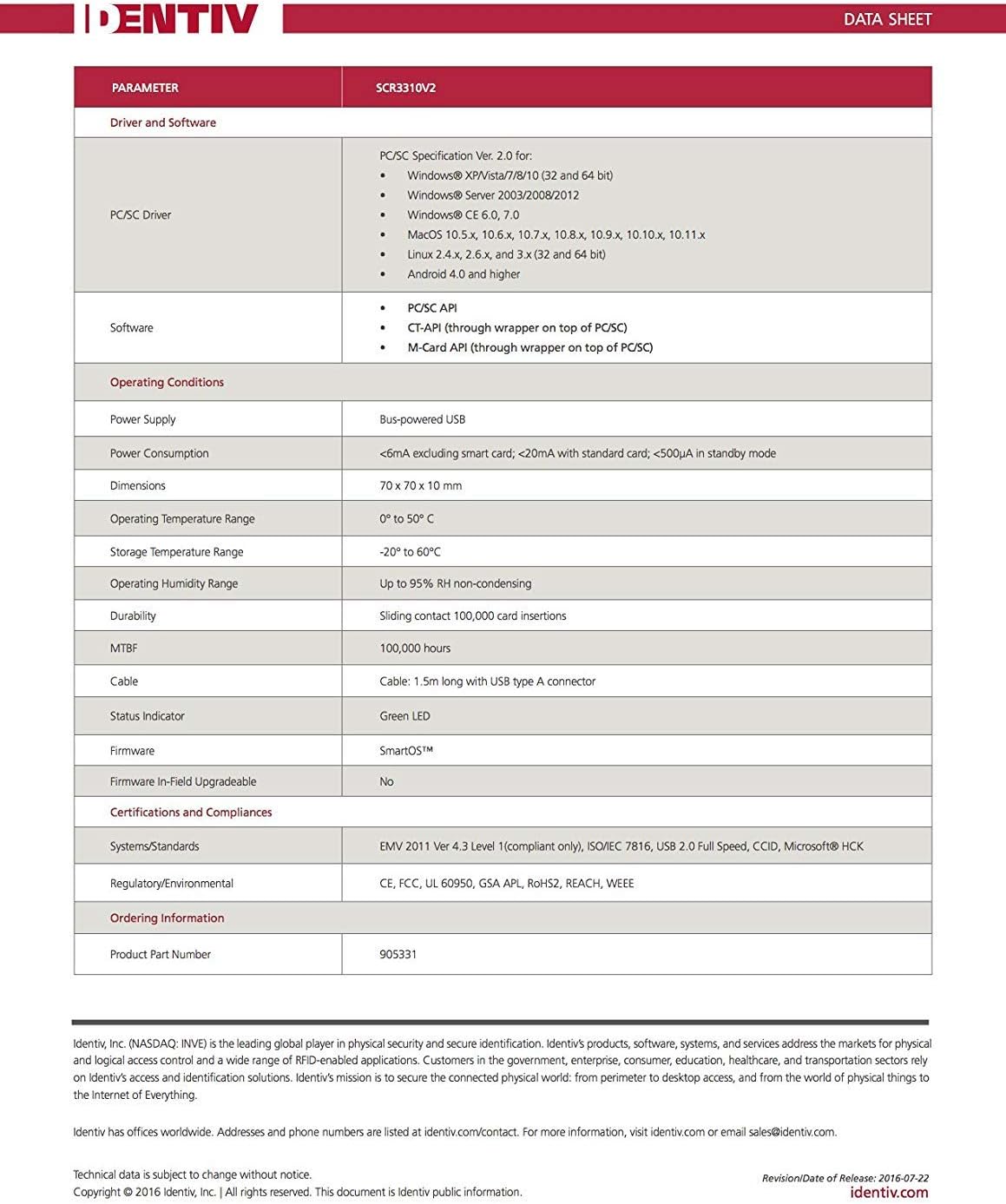SCR3310 V2 CAC/PIV USB 2.0 Contact Smart Card Reader